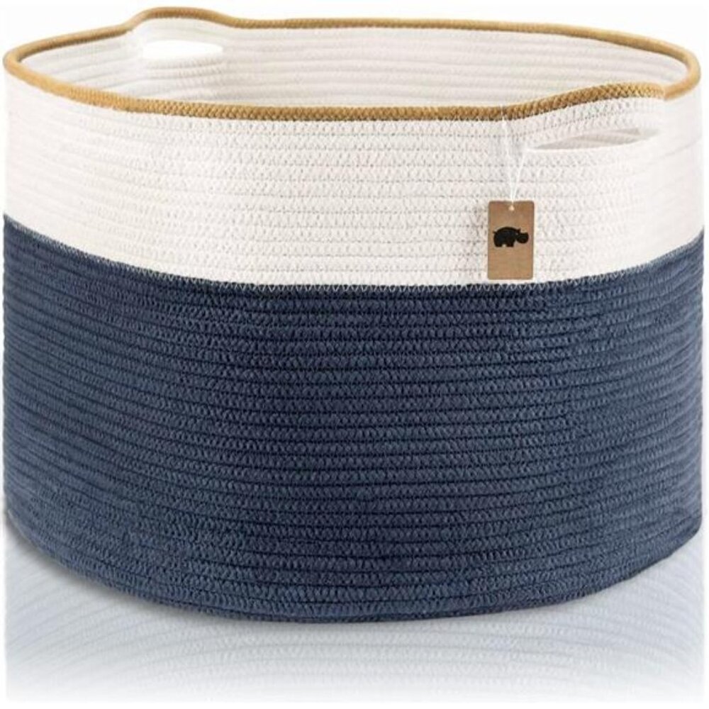 Large Woven Cotton Rope Basket 22x22x14 Storage Organizer
